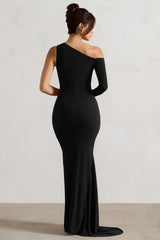 Contradiction | Black One-Sleeve Asymmetric Maxi Dress