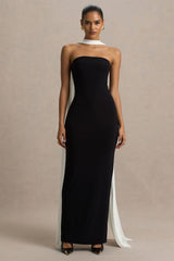Kelilah | Black And White Bandeau Maxi Dress With Scarf Detail