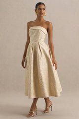 Hypnotic | Gold Jacquard Bandeau Midi Dress