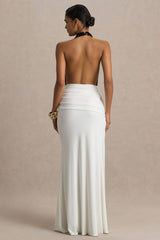 Tilly | Black And White Extreme-Plunge Neck Maxi Dress With Wrap And Ruched Details
