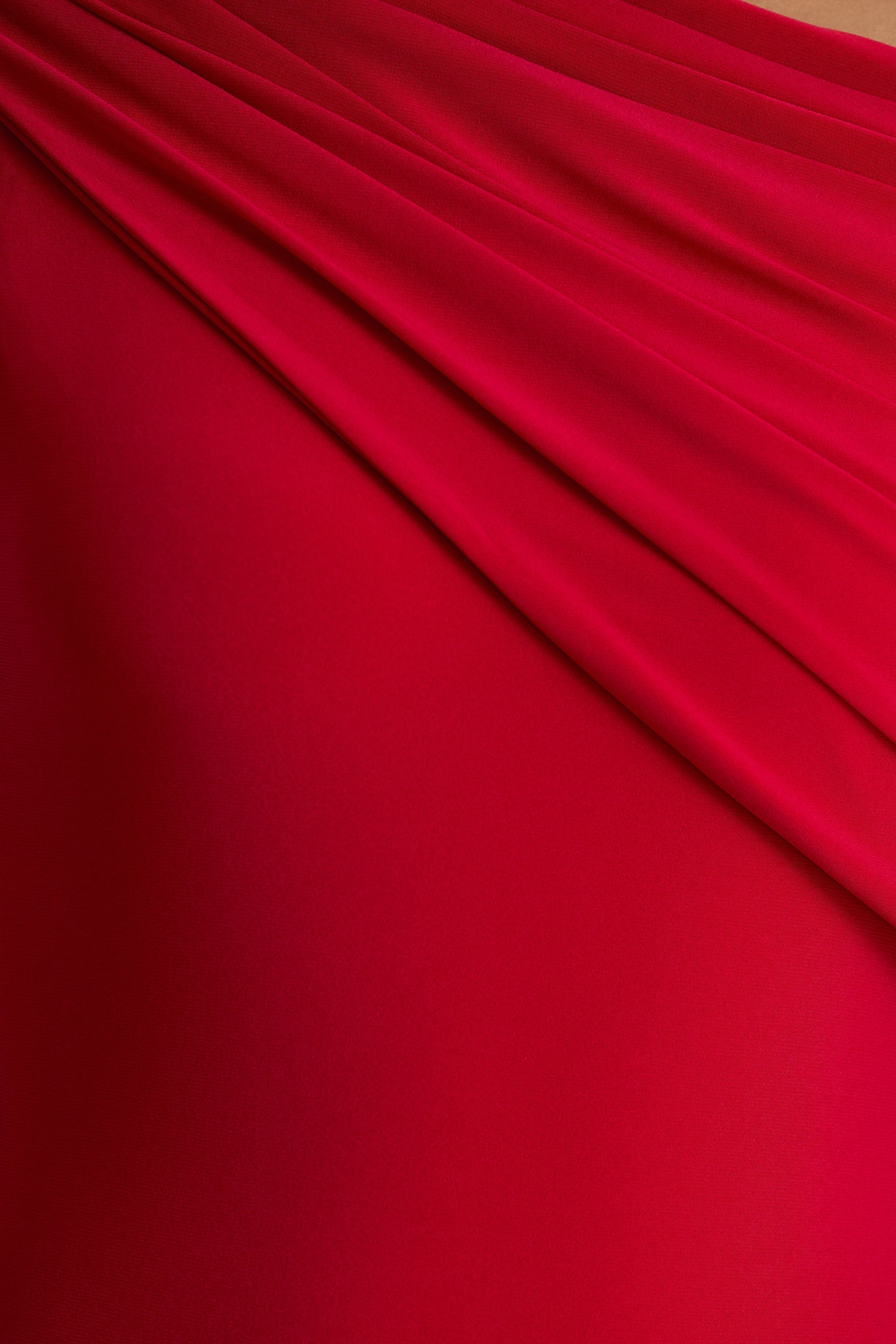 Zendaya | Red Asymmetric-Neck Fishtail Maxi Dress With Sash