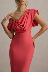 Angelina | Pink Draped Shoulder Maxi Dress